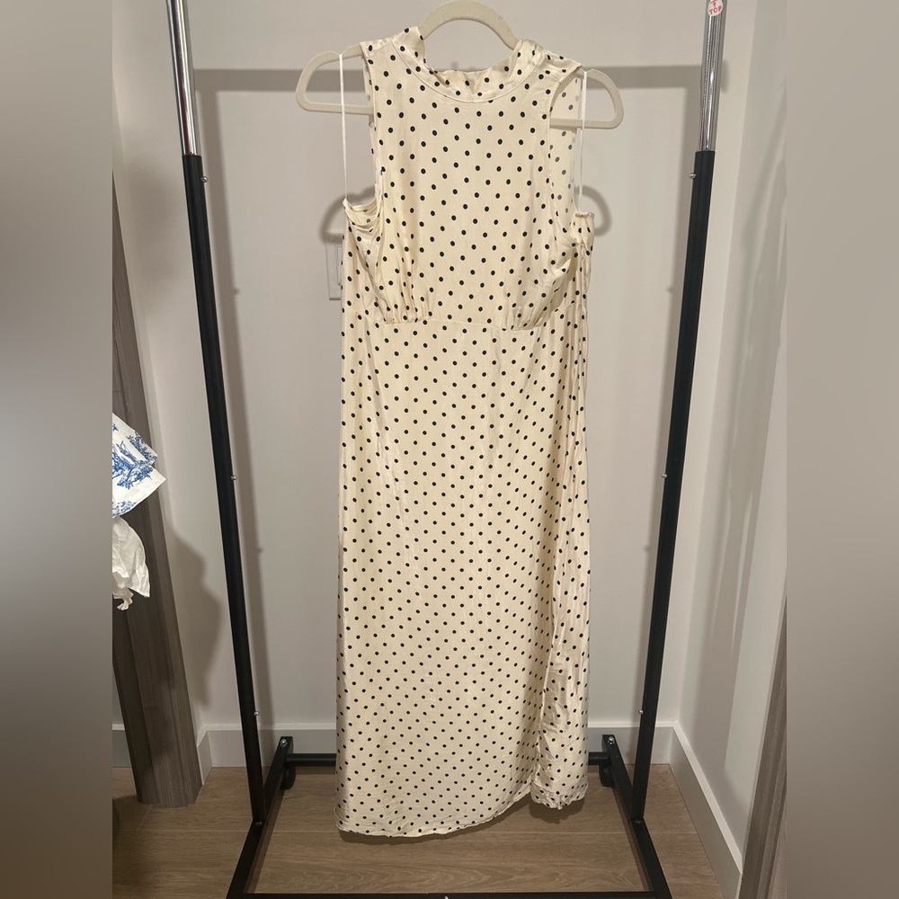 Zara Cream Satin Maxi Dress with Black Polka Dots